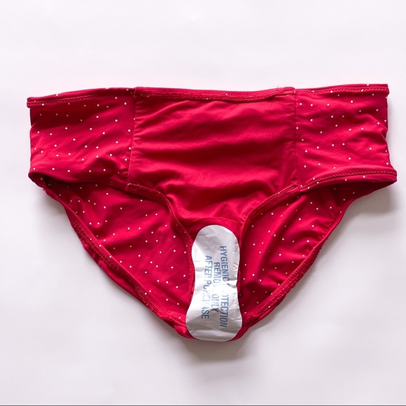 Seafolly Red Off White Polka Dot Harlow Ruched Side Retro Bikini Bottoms 4 NWT - Picture 4 of 9